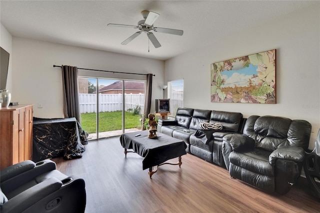 7603 Wood Violet Dr, Gibsonton, FL 33534 - living area with wood finished floors and a ceiling fan