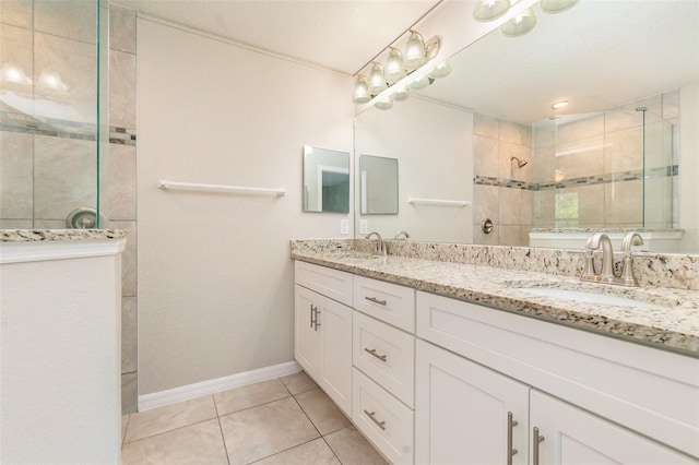13116 Marathon Blvd, Port Charlotte, FL 33981 - bathroom featuring double vanity, walk in shower, and tile patterned flooring