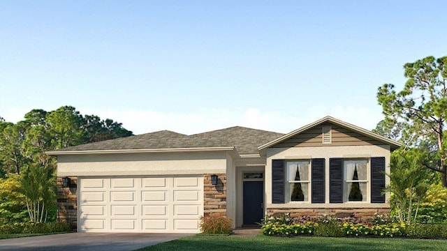 7803 Wheat Stone Dr, Zephyrhills, FL 33540 - view of front of property with stone siding, an attached garage, and concrete driveway