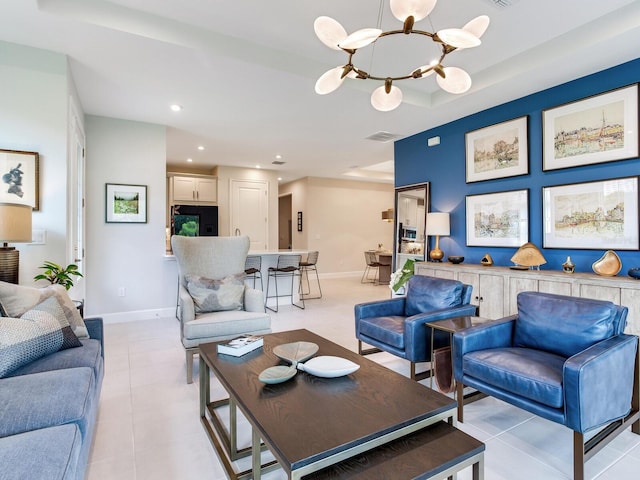 5317 Rushmere Ct, Palmetto, FL 34221 - living area featuring a chandelier, recessed lighting, and light tile patterned flooring
