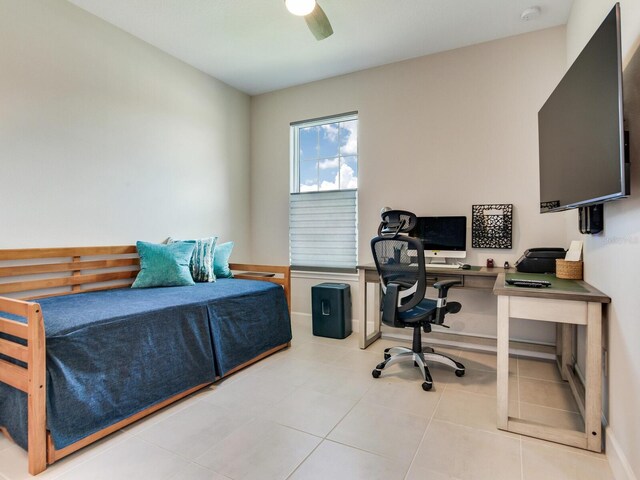 5317 Rushmere Ct, Palmetto, FL 34221 - tiled bedroom featuring an office area and a ceiling fan