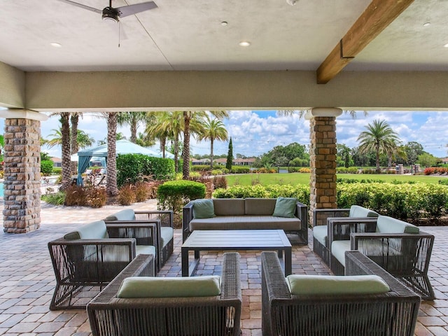 5317 Rushmere Ct, Palmetto, FL 34221 - view of patio / terrace with outdoor lounge area and a ceiling fan