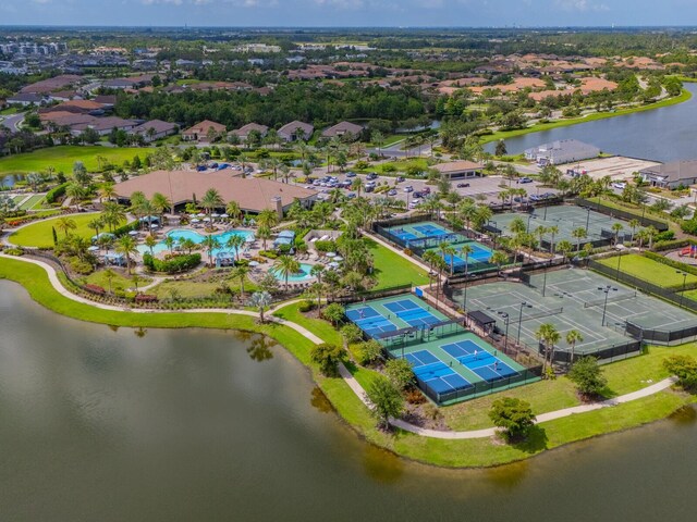 5317 Rushmere Ct, Palmetto, FL 34221 - bird's eye view of a pool and a nearby body of water