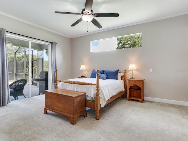 3503 Graycliff Ln, Brandon, FL 33511 - bedroom with access to exterior, multiple windows, crown molding, and light colored carpet