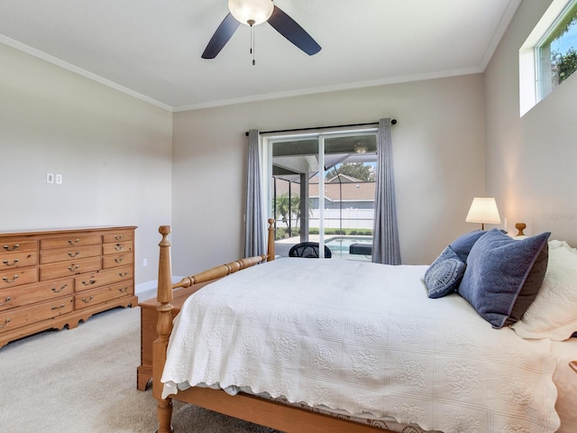 3503 Graycliff Ln, Brandon, FL 33511 - carpeted bedroom featuring ornamental molding, ceiling fan, and access to exterior