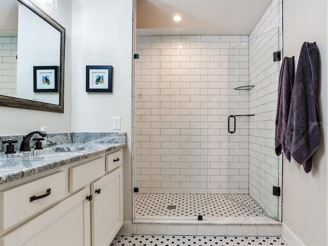 3503 Graycliff Ln, Brandon, FL 33511 - full bath featuring a stall shower, vanity, and tile patterned flooring