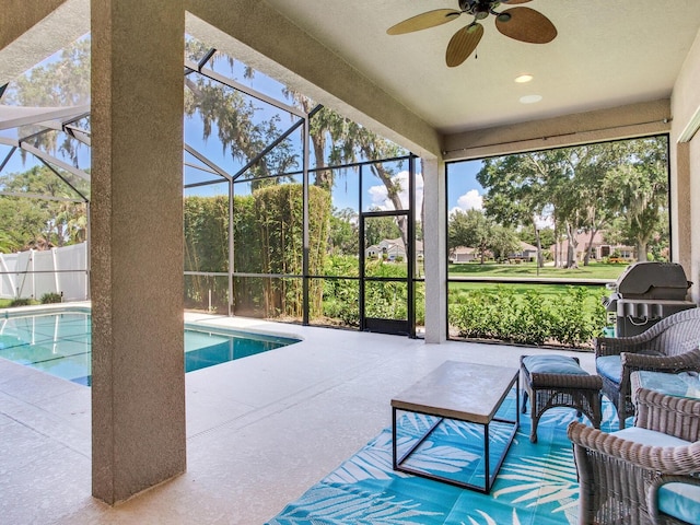 3503 Graycliff Ln, Brandon, FL 33511 - view of pool featuring a ceiling fan, a patio area, and a grill