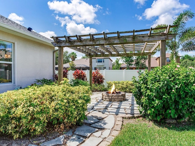3503 Graycliff Ln, Brandon, FL 33511 - view of patio with an outdoor fire pit and a pergola