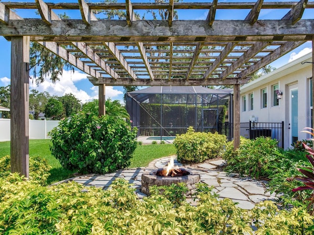 3503 Graycliff Ln, Brandon, FL 33511 - fenced yard featuring a fire pit and a pergola
