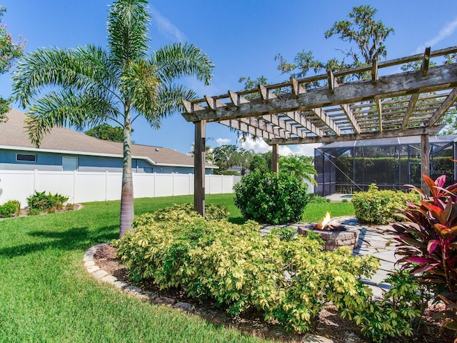 3503 Graycliff Ln, Brandon, FL 33511 - view of yard with a fire pit and a pergola