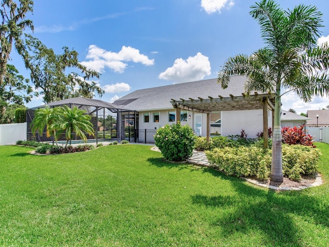 3503 Graycliff Ln, Brandon, FL 33511 - rear view of house with a pergola, stucco siding, and a shingled roof
