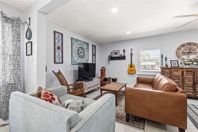 1406 Nebraska Ave, Palm Harbor, FL 34683 - living room with recessed lighting and ceiling fan