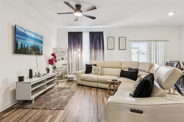 6235 Bucket Ct, Gibsonton, FL 33534 - living room featuring ceiling fan and wood finished floors