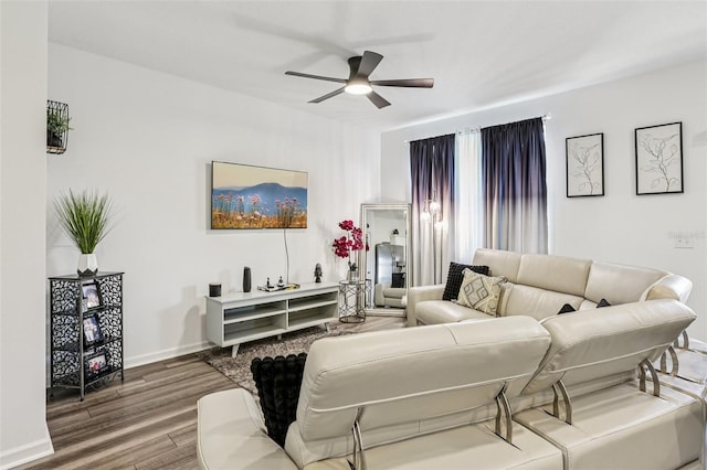 6235 Bucket Ct, Gibsonton, FL 33534 - living room with ceiling fan and wood finished floors