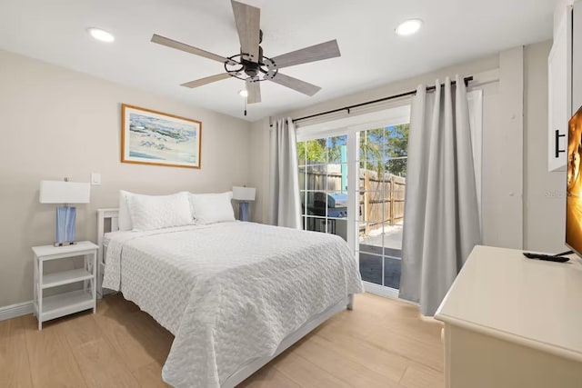 201 S St, Palm Harbor, FL 34683 - bedroom with access to exterior, light wood finished floors, recessed lighting, and a ceiling fan