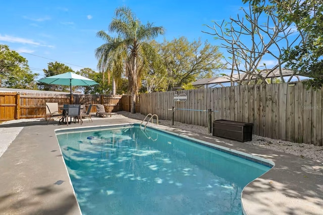 201 S St, Palm Harbor, FL 34683 - view of swimming pool featuring a fenced backyard and a patio area
