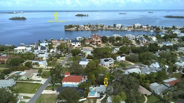 201 S St, Palm Harbor, FL 34683 - aerial view of property's location featuring nearby suburban area and a large body of water