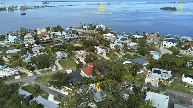 201 S St, Palm Harbor, FL 34683 - aerial overview of property's location featuring a large body of water and nearby suburban area
