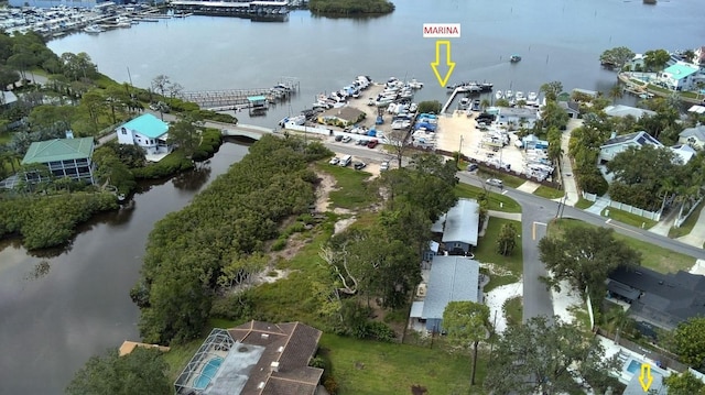201 S St, Palm Harbor, FL 34683 - aerial overview of property's location featuring a nearby body of water and a marina
