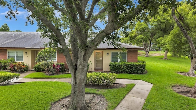 900 Maclaren Dr N Unit D, Palm Harbor, FL 34684 - view of front facade featuring a front lawn, brick siding, and a shingled roof