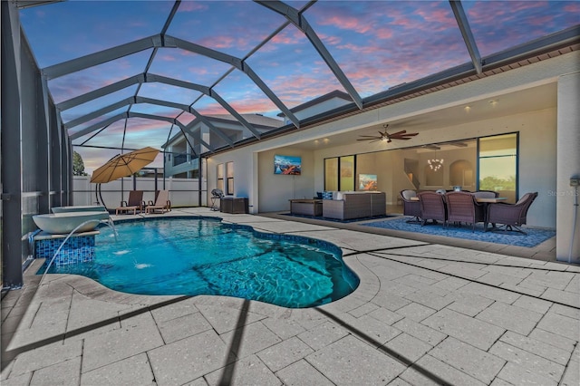 12607 Pensacola Ct, Riverview, FL 33579 - view of pool featuring outdoor lounge area, a patio, ceiling fan, outdoor dining area, and a lanai