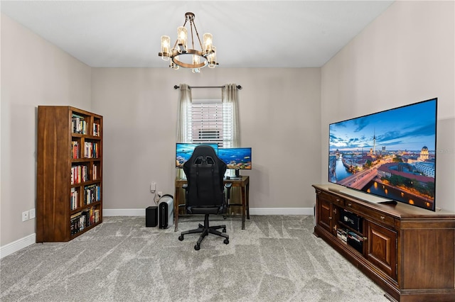 12607 Pensacola Ct, Riverview, FL 33579 - office with a chandelier and light carpet