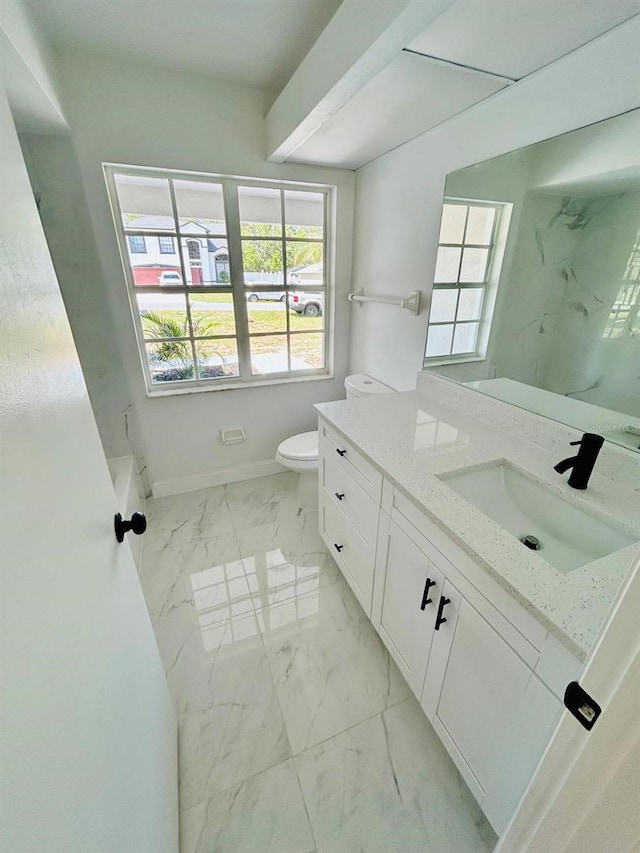 10444 Fordham St, Spring Hill, FL 34608 - full bathroom featuring marble finish flooring, vanity, plenty of natural light, and a marble finish shower