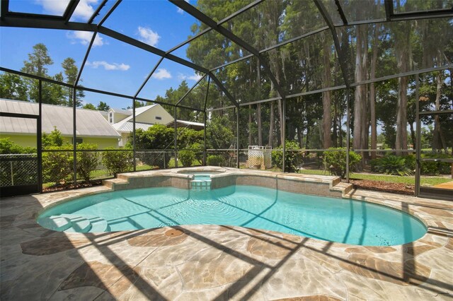 17906 Loretta Ln, Lutz, FL 33548 - view of pool with a pool with connected hot tub, a patio, and glass enclosure