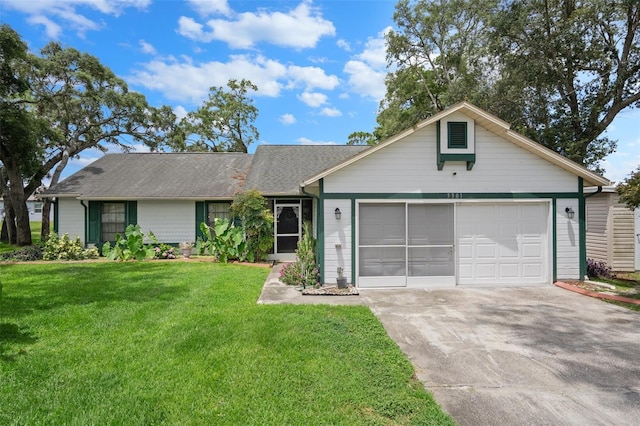 5301 Bayonne Ave, Spring Hill, FL 34608 - ranch-style home with concrete driveway, an attached garage, and a front yard