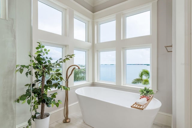 442 Midway Is, Clearwater Beach, FL 33767 - full bath with a soaking tub, plenty of natural light, and a towering ceiling