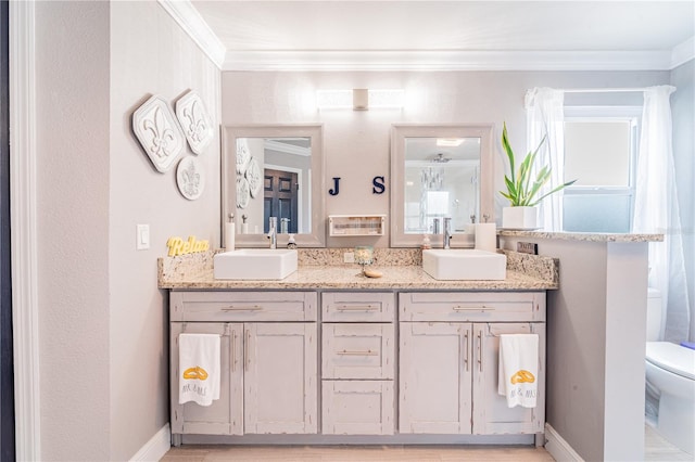 1205 Sweet Gum Dr, Brandon, FL 33511 - bathroom featuring crown molding and double vanity