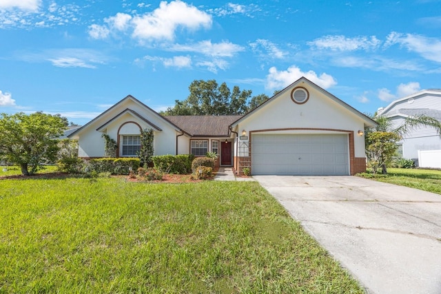 12405 Pathway Ct, Riverview, FL 33569 - ranch-style home featuring a garage, concrete driveway, a front lawn, and stucco siding