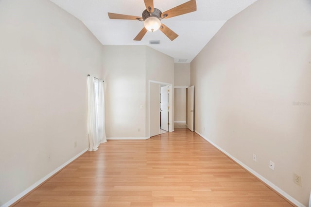 12405 Pathway Ct, Riverview, FL 33569 - unfurnished room with light wood-type flooring, a ceiling fan, and high vaulted ceiling