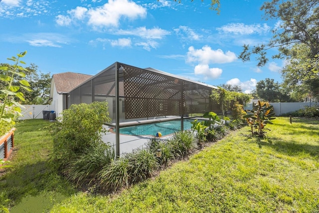 12405 Pathway Ct, Riverview, FL 33569 - view of pool with a fenced backyard and glass enclosure