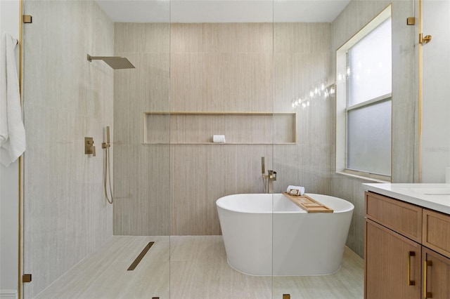 1800 Loch Haven Ct, Trinity, FL 34655 - full bath featuring a walk in shower, a soaking tub, and vanity