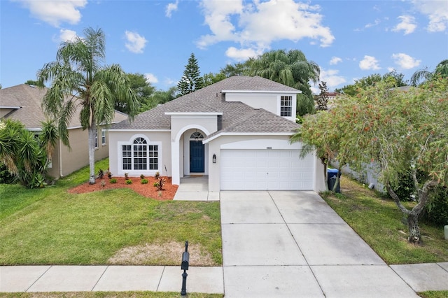 1800 Loch Haven Ct, Trinity, FL 34655 - view of front of property featuring stucco siding, roof with shingles, a garage, a front yard, and driveway