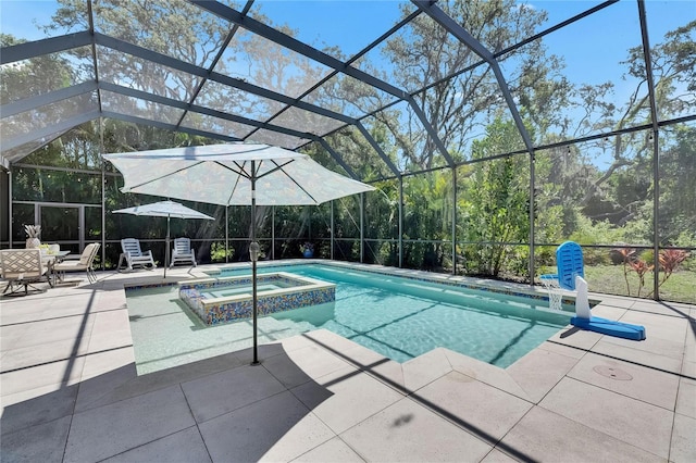5804 Terncrest Dr, Lithia, FL 33547 - view of pool with a patio area, a pool with connected hot tub, and glass enclosure