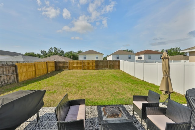 11438 Ivy Flower Loop, Riverview, FL 33578 - fenced backyard featuring an outdoor fire pit and a residential view