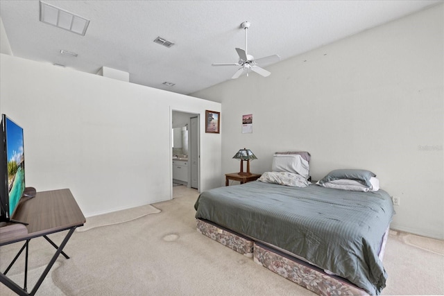 27826 Sora Blvd, Wesley Chapel, FL 33544 - bedroom featuring carpet, lofted ceiling, connected bathroom, and ceiling fan