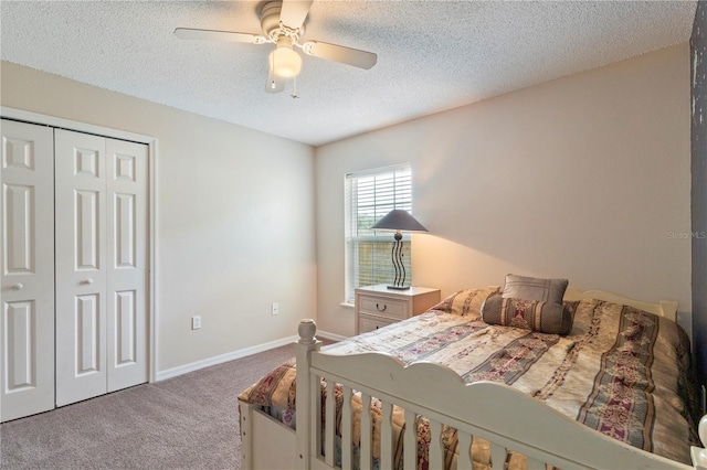 7804 Country Chase Ave, Lakeland, FL 33810 - carpeted bedroom with a textured ceiling, a closet, and ceiling fan