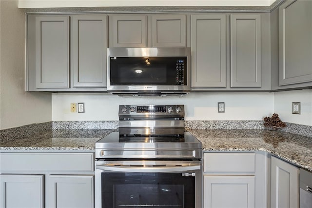 7819 Carriage Pointe Dr, Gibsonton, FL 33534 - kitchen with stainless steel appliances, gray cabinets, and light stone countertops