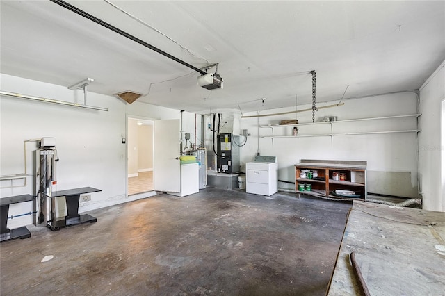 10502 Orange Blossom Ln, Seminole, FL 33772 - garage featuring washer / clothes dryer, a garage door opener, heating unit, and water heater