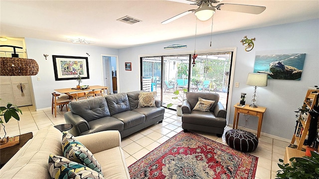 13 Windrush Bay Dr, Tarpon Springs, FL 34689 - living room with light tile patterned floors and a ceiling fan