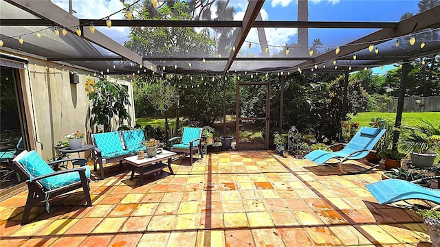 13 Windrush Bay Dr, Tarpon Springs, FL 34689 - view of patio / terrace featuring outdoor lounge area and a pergola