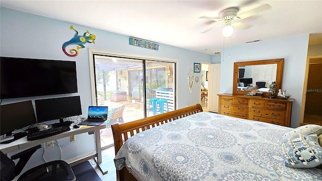 13 Windrush Bay Dr, Tarpon Springs, FL 34689 - bedroom featuring access to exterior, an office area, and a ceiling fan