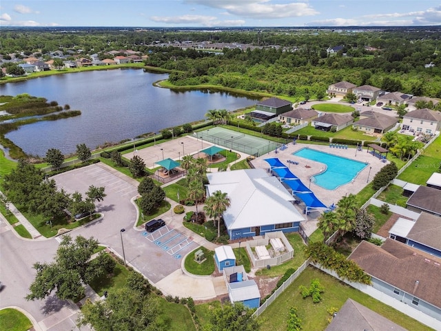 8020 Carriage Pointe Dr, Gibsonton, FL 33534 - aerial perspective of suburban area featuring a large body of water and a pool area