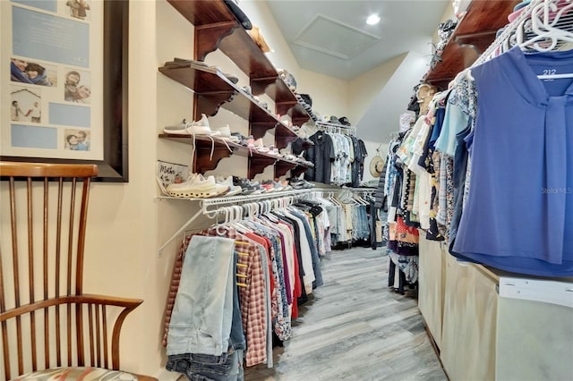 8704 Winsome Way, Land O Lakes, FL 34637 - spacious closet featuring attic access and wood finished floors