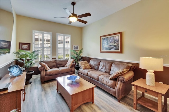 8704 Winsome Way, Land O Lakes, FL 34637 - living room featuring light wood-type flooring and ceiling fan