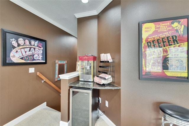 8704 Winsome Way, Land O Lakes, FL 34637 - office with crown molding, carpet, and wine cooler