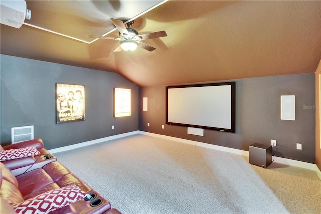 8704 Winsome Way, Land O Lakes, FL 34637 - carpeted cinema featuring lofted ceiling and ceiling fan